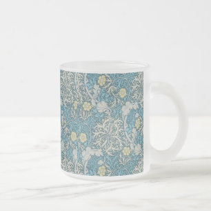 William Morris, art nouveau Patroon, zeewier, blau Matglas Koffiemok