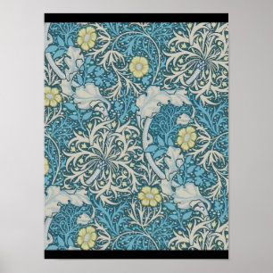 William Morris, art nouveau Patroon, zeewier, blau Poster