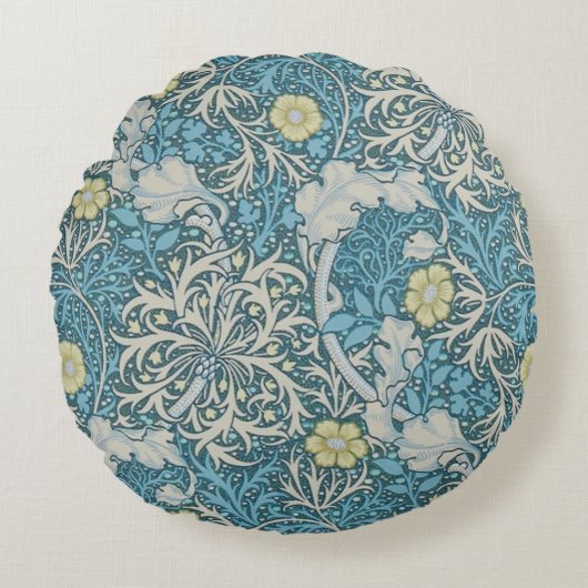 William Morris, art nouveau Patroon, zeewier, blau Rond Kussen (Voorkant)
