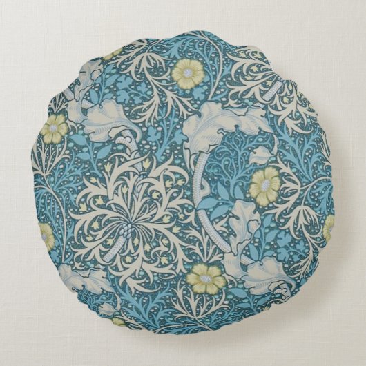 William Morris, art nouveau Patroon, zeewier, blau Rond Kussen (Achterkant)