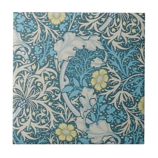 William Morris, art nouveau Patroon, zeewier, blau Tegeltje (Voorkant)