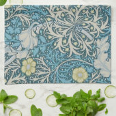 William Morris, art nouveau Patroon, zeewier, blau Theedoek (Gevouwen)
