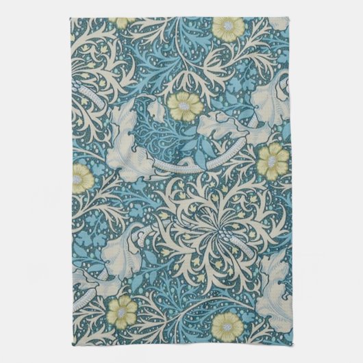 William Morris, art nouveau Patroon, zeewier, blau Theedoek (Verticaal)