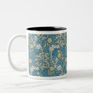 William Morris, art nouveau Patroon, zeewier, blau Tweekleurige Koffiemok