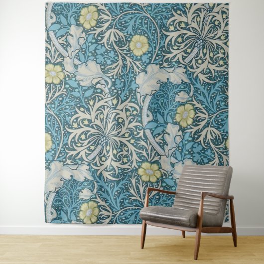 William Morris, art nouveau Patroon, zeewier, blau Wandkleed (In situ)