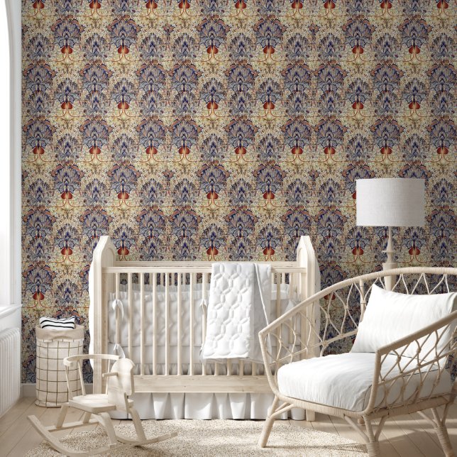 William Morris Artichoke Blue Beige Bourgogne Behang (Kinderen)