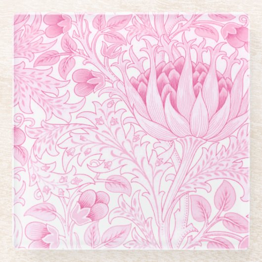 William Morris Artichoke Bord Roze Glazen Onderzetter (Voorkant)