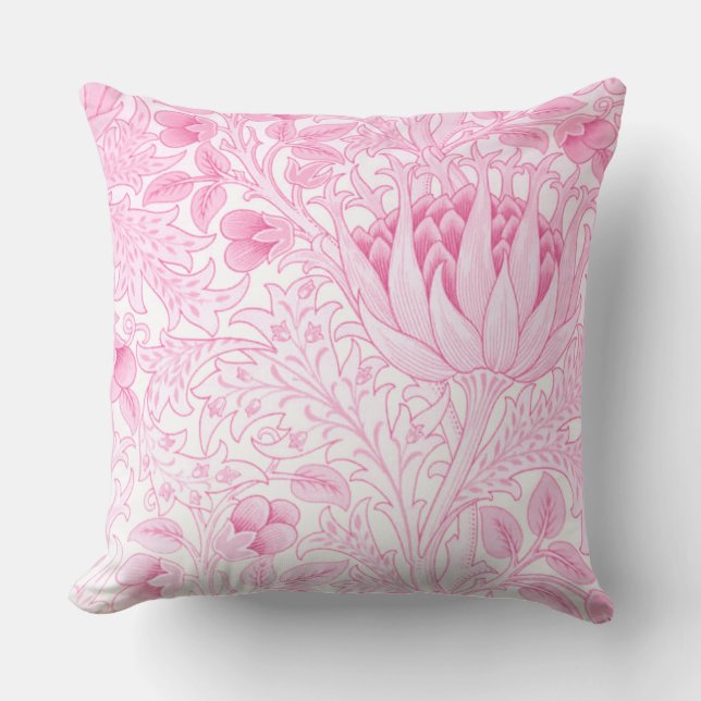 William Morris Artichoke Bord Roze Kussen (Voorkant)