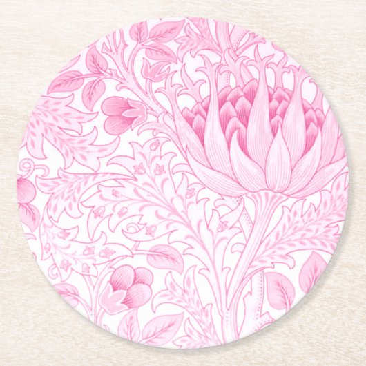 William Morris Artichoke Bord Roze Ronde Kartonnen Onderzetter (Voorkant)