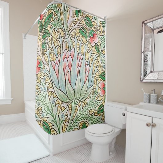William Morris Artichoke Floral Pattern Douchegordijn (In situ)
