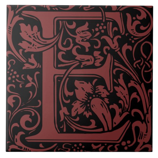William Morris Arts and Crafts Monogram Brief E Tegeltje (Voorkant)