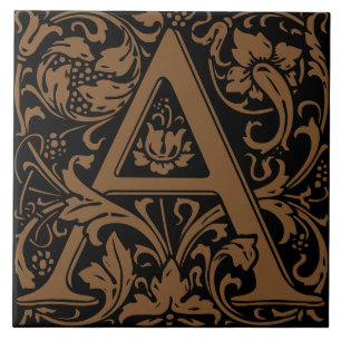 William Morris Arts and Crafts Monogram Letter A Tegeltje