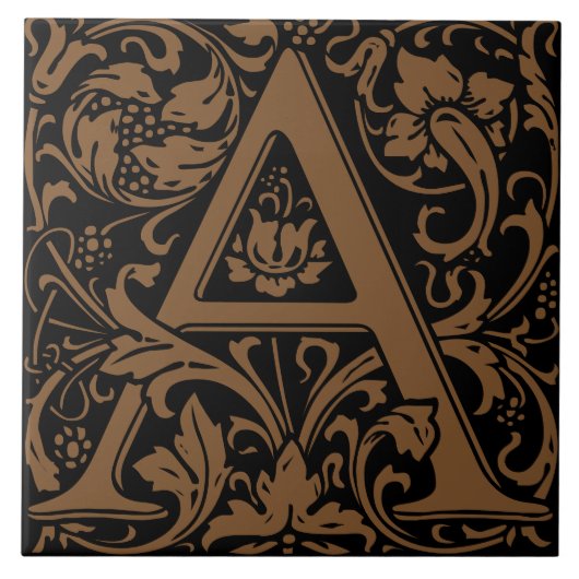 William Morris Arts and Crafts Monogram Letter A Tegeltje (Voorkant)