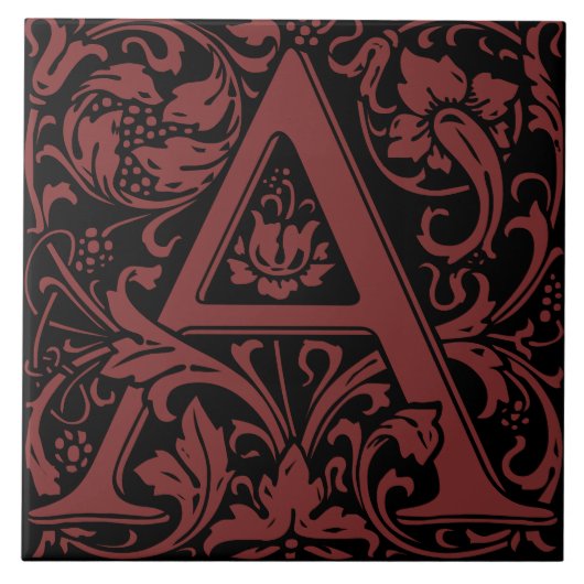 William Morris Arts and Crafts Monogram Letter A Tegeltje (Voorkant)