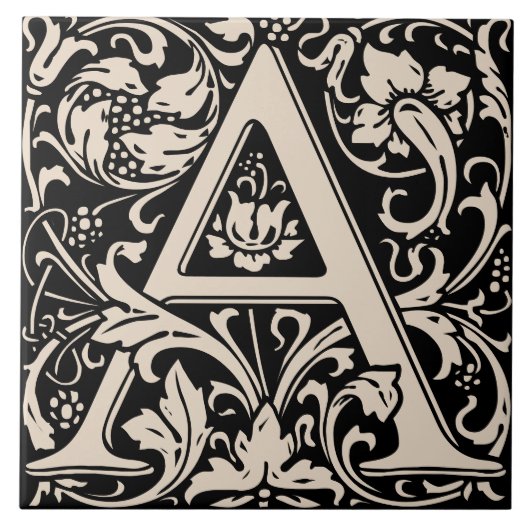 William Morris Arts and Crafts Monogram Letter A Tegeltje (Voorkant)