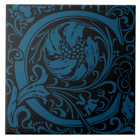 William Morris Arts and Crafts Monogram Letter C Tegeltje (Voorkant)