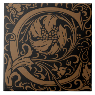 William Morris Arts and Crafts Monogram Letter C Tegeltje