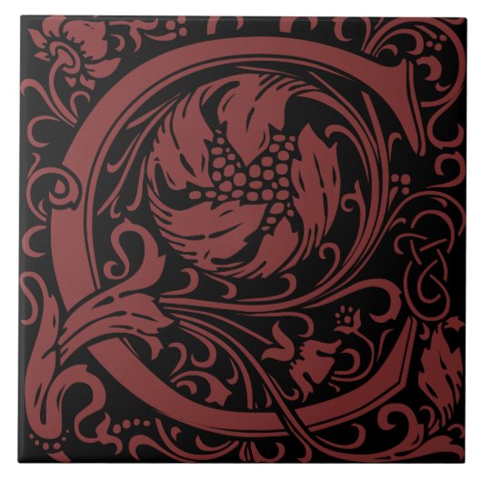 William Morris Arts and Crafts-monogram letter C Tegeltje (Voorkant)