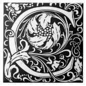William Morris Arts and Crafts Monogram Letter C Tegeltje (Voorkant)