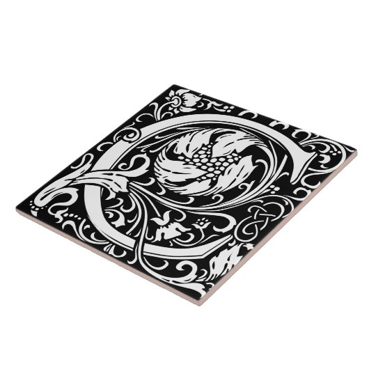 William Morris Arts and Crafts Monogram Letter C Tegeltje (Zijkant)