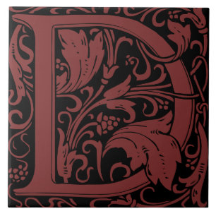 William Morris Arts and Crafts Monogram Letter D Tegeltje