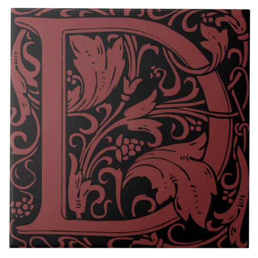 William Morris Arts and Crafts Monogram Letter D Tegeltje (Voorkant)
