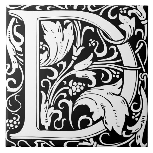William Morris Arts and Crafts Monogram Letter D Tegeltje (Voorkant)