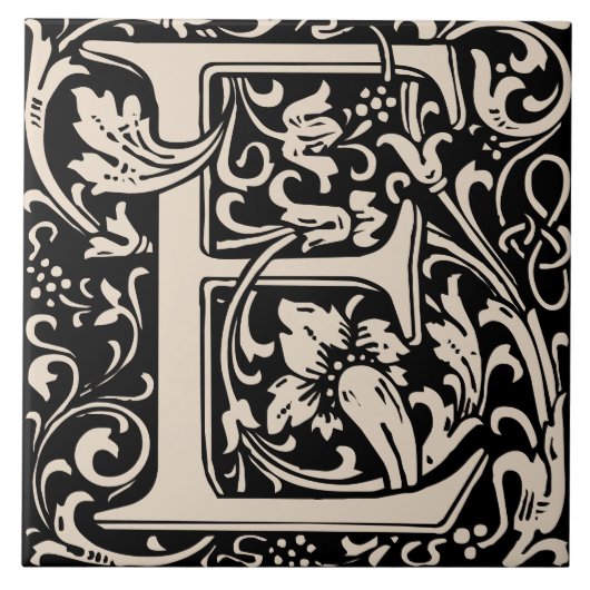William Morris Arts and Crafts Monogram Letter E Tegeltje (Voorkant)
