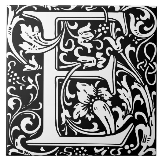 William Morris Arts and Crafts Monogram Letter E Tegeltje (Voorkant)