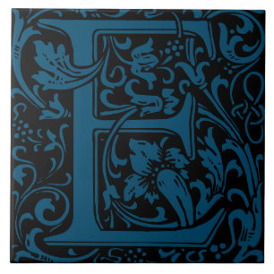 William Morris Arts and Crafts Monogram Letter E Tegeltje
