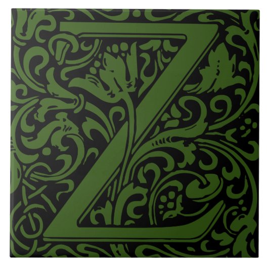 William Morris Arts and Crafts-monogram letter Z Tegeltje (Voorkant)