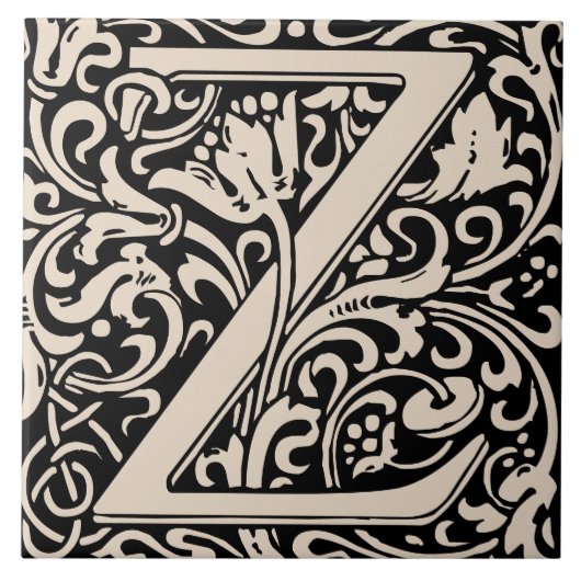 William Morris Arts and Crafts Monogram Letter Z Tegeltje (Voorkant)