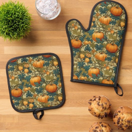 William Morris Autumn Pumpkin Patch Retro Ovenwant & Pannenlap Set