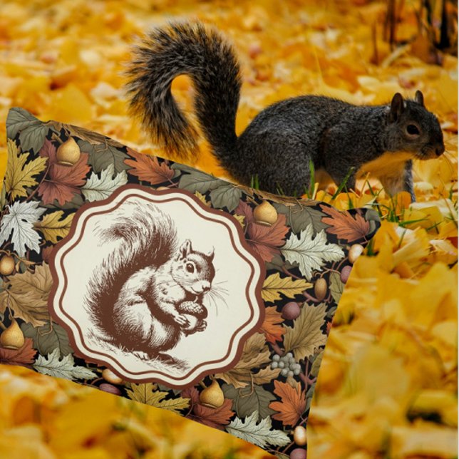 William Morris Autumn vertrekt bij Squirrel Retro Accent Kussen (Cute accent pillow for fall!)