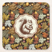 William Morris Autumn vertrekt bij Squirrel Retro Kartonnen Onderzetters (Voorkant)