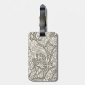 William Morris Bachelor's Button antieke damast Bagagelabel (Achterkant verticaal)