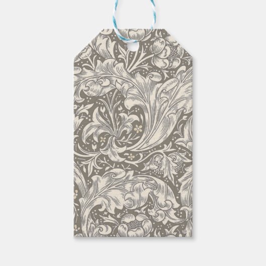 William Morris Bachelor's Button antieke damast Cadeaulabel (Voorkant)