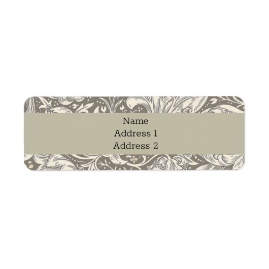 William Morris Bachelor's Button antieke damast Etiket (Voorkant)