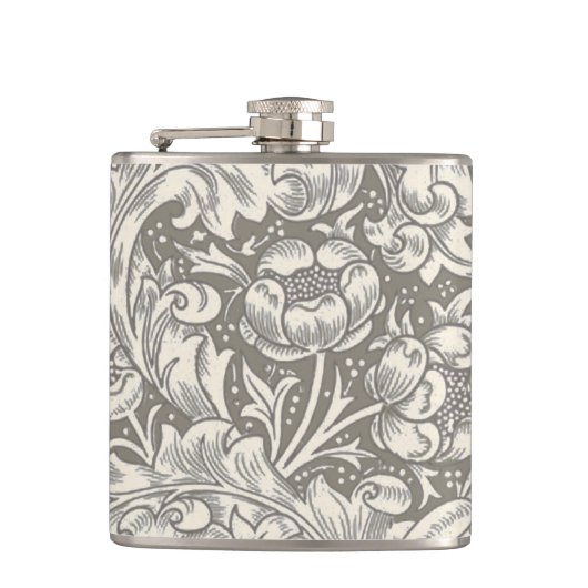William Morris Bachelor's Button antieke damast Heupfles (Voorkant)