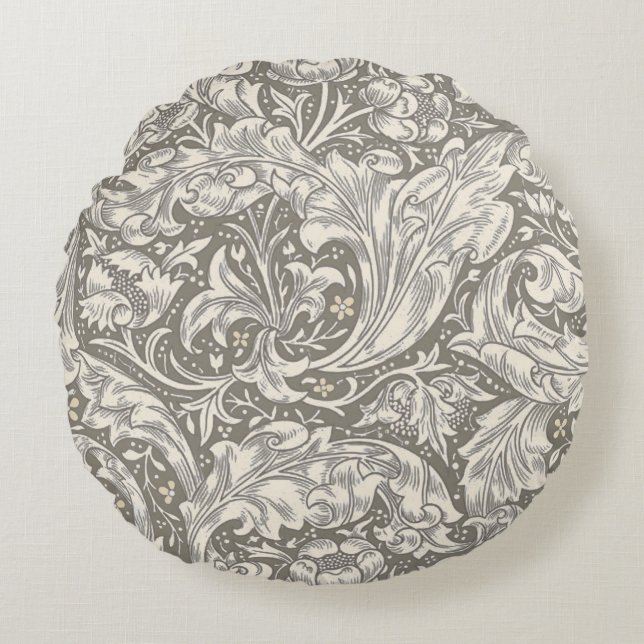 William Morris Bachelor's Button antieke damast Rond Kussen (Voorkant)