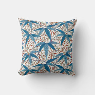 William Morris Bamboeprint, Denimblauw en Wit Kussen