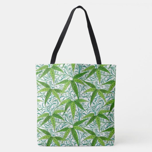 William Morris Bamboeprint, Groen en Wit Tote Bag (Voorkant)