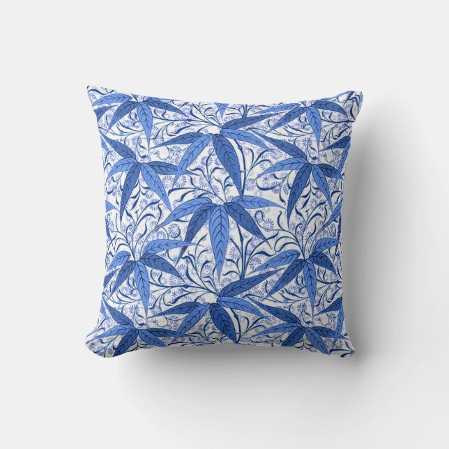 William Morris Bamboo Print, Cobalt Blue & White Kussen (Voorkant)
