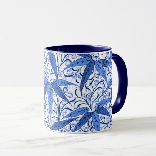 William Morris Bamboo Print, Cobalt Blue & White Mok (Voorkant rechts)