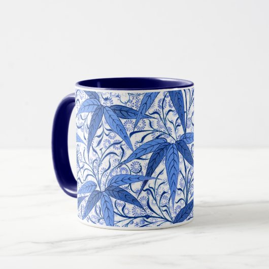William Morris Bamboo Print, Cobalt Blue & White Mok (Voorkant links)