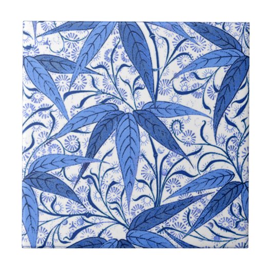 William Morris Bamboo Print, Cobalt Blue & White Tegeltje (Voorkant)