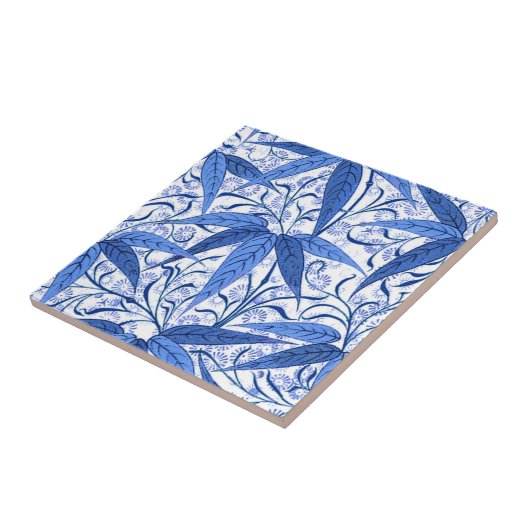 William Morris Bamboo Print, Cobalt Blue & White Tegeltje (Zijkant)