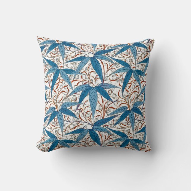 William Morris Bamboo Print, Denim Blue en White Kussen (Voorkant)