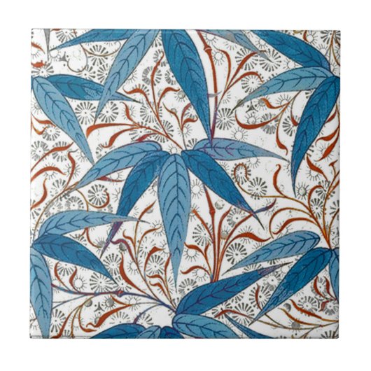 William Morris Bamboo Print, Denim Blue en White Tegeltje (Voorkant)