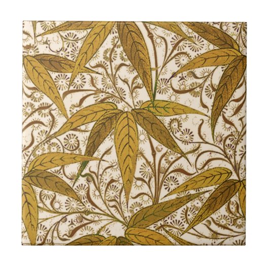 William Morris Bamboo Print, Gold en Cream Tegeltje (Voorkant)